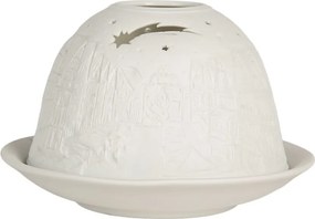 Biely porcelánový svietnik na čajovú sviečku s domčekmi Paollo - Ø 12*8 cm