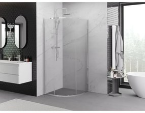 Mexen Exo, štvrťkruhový sprchovací kút s posuvnými dverami 80 x 80 cm, 6mm číre sklo, chrómový profil, 8131-080-080-01-00
