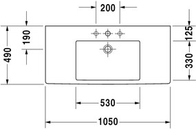 Duravit Vero - Umývadlo do nábytku 1050x490 mm, 1 otvor pre batériu prepichnutý, biela 0329100000