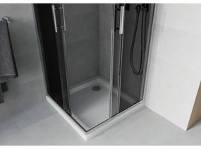 Mexen Rio štvorcový sprchovací kút 80 x 80 cm, 6mm sklo, šedé sklo, chrómový profil + slim sprchová vanička 5cm, 860-080-080-01-40-4010
