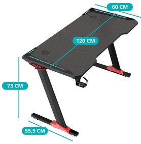 Profesionálny herný stôl s karbónovým povrchom, s LED osvetlením