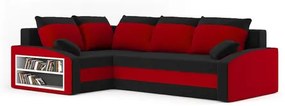 Rozkladacia rohová sedacia súprava s poličkou GRANDE Čierna/červená Ľavá