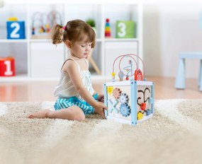 ECOTOYS drevená edukačná kocka 20x20 cm – tvarové kocky, labyrint, zrkadlo, od 12 mesiacov