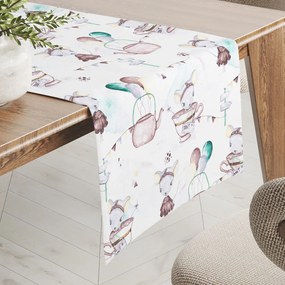 Biante Detský bavlnený behúň na stôl Sandra SA-372 Myšky a konvičky na bielom 45x120 cm