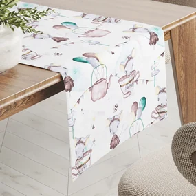Biante Detský bavlnený behúň na stôl Sandra SA-372 Myšky a konvičky na bielom 45x140 cm