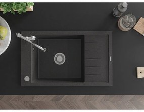 Mexen Elias, granitový drez 795x480x200 mm, 1-komorový a drezová batéria Carla, čierna škvrnitá, 6511-76-670700-00