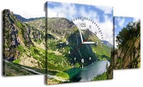Gario Obraz s hodinami Morské oko v Tatrách - 3 dielny Rozmery: 80 x 40 cm