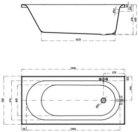 Cersanit Octavia, akrylátová vaňa 150x70cm + nožičky, biela, S301-251