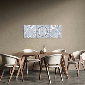 Obraz - Perlové kvety (s hodinami) (90x30 cm)