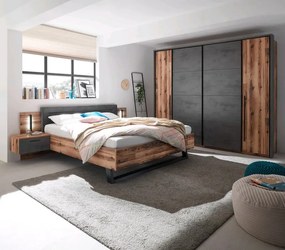 Posteľ s nočnými stolíkmi Sarnia 180x200 cm, zrubová doska/tmavý betón