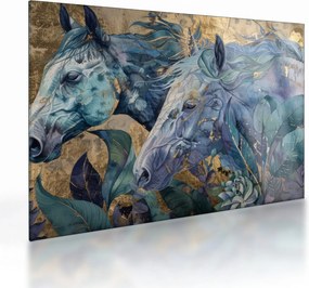 Sklenený obraz - Kone so zlatým pozadím (70x50 cm)