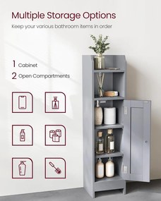 Úzka kúpeľňová podlahová úložná skrinka, voľne stojaca, 20 x 18 x 80 cm, sivá