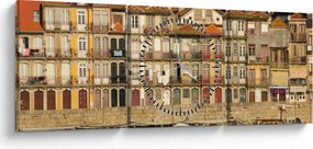 Obraz - Nábrežná štvrť, Portugalsko (s hodinami) (90x30 cm)