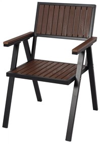 Set 2 záhradných stoličiek HWC-J95, hliník imitácia dreva - rám čierna, tmavo hnedá