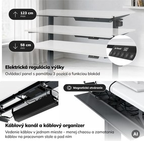 Elektrický stôl s nastavením výšky ergonomický antracitovo-bieli, 1600x800 mm: ARIA