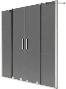 Mexen Velar Duo, 2-krídlová posuvná vaňová zástena 160 x 150 cm, 8mm šedé sklo, brúsená oceľ, 896-160-000-42-97
