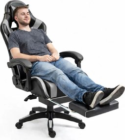 LEAN Kancelárska stolička s opierkou na nohy a vankúšmi – sivá