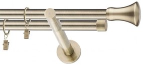 Dekorstudio Mosadzná dvojradová garniža MONACO 19mm Dĺžka: 420cm, Typ uchytenia: Držiak dvojitý otvorený, Typ príslušenstva: Krúžky tiché so štipcami