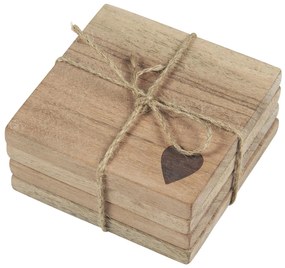 IB Laursen Sada podtáckov so srdcom z akáciového dreva, set 4 ks