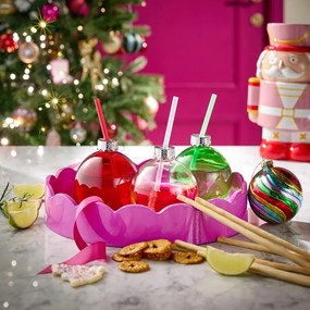 SANTA'S BUBBLE Sklenená guľa so slamkou - červená