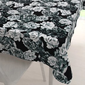 Biante Zamatový obdĺžnikový obrus Tamara TMR-040 Čierno-biele pivonky na čiernom 130x180 cm