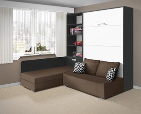 Nabytekmorava Sklápacia posteľ s pohovkou VS 21075 - 200x180 cm farba pohovky: Hnedá, Typ farebného prevedenia: Antracit / dvere biele LESK