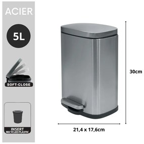 Nášľapný oceľový odpadkový kôš v matne striebornej farbe 5 l Akira – Spirella