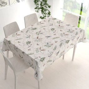Biante Bavlnený obdĺžnikový obrus Sandra SA-490 Lastovičky s motýlikmi na béžovom ornamente 120x160 cm