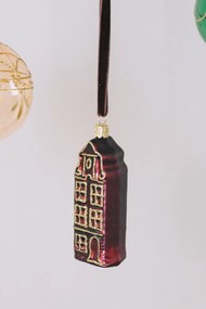 Bella Rose Sklenená vianočná ozdoba Domček Burgundy Mat