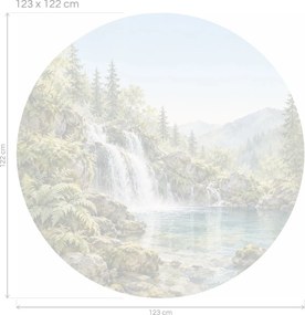 Vodopád nad priezračnou tôňou sviežie kruhové akvarelové nálepky s vodopádom na stenu arch 46 x 46 cm