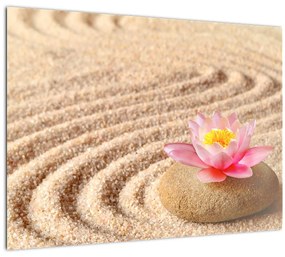 Obraz kameňa s kvetinou na piesku (70x50 cm)