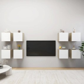 Nástenné TV skrinky 8 ks biele a dub sonoma 30,5x30x30 cm