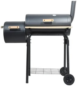 Gril na drevené uhlie s údiarňou čierna/drevo