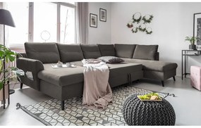 Tmavosivá zamatová rozkladacia pohovka do "U" Miuform Stylish Stan, pravý roh