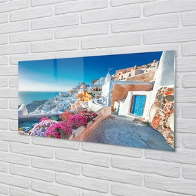 Nástenný panel  Budovy Grécko morské kvety 125x50 cm