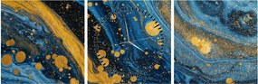 Obraz - Modrá abstrakcia so zlatom (s hodinami) (90x30 cm)