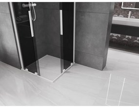 Mexen Velar Duo, sprchový kút s posuvnými dverami 90 x 90 cm, 8mm šedé sklo, biela matná, 871-090-090-42-20