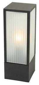 Stojaca vonkajšia lampa čierna s rebrovaným sklom 40 cm IP44 - Charlois