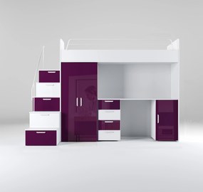 Detská posteľ Ruby IV S (Biela + Fialová) (s roštami). Vlastná spoľahlivá doprava až k Vám domov. 611108