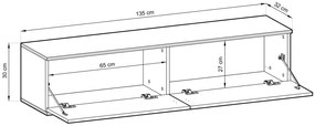 Závěsný televizní stolek Oro 135 cm  šedý/zlatý
