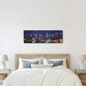 Obraz - Osvetlené New Yorské mrakodrapy (s hodinami) (90x30 cm)
