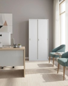 Kancelárska kovová skrinka s posuvnými dverami na kľúč Toronto Grey