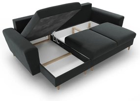 Tmavosivá zamatová rozkladacia/s úložným priestorom rohová pohovka Kyoto – Cosmopolitan Design