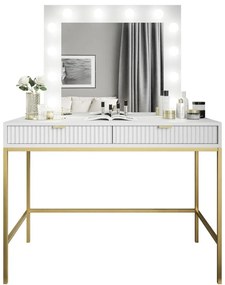 TOALETNÝ STOLÍK VIGGO BIELY + ZLATÝ PODSTAVEC + ZRKADLO