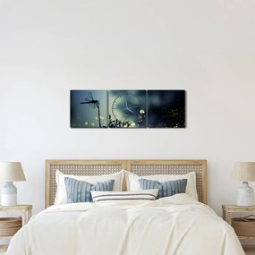 Obraz - Vážka za trblietavej noci (s hodinami) (90x30 cm)