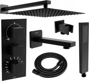 Mexen Cube DR02 podomietkový vaňový a sprchový set s hlavovou sprchou 25x25 cm (7v1), čierna, 77503DR0225-70