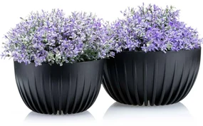 PLASTOVÝ KVETINÁČ STRIPPED ECO SADA 2KS 16X30 CM+15X24 CM ČIERNA