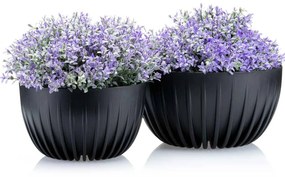 PLASTOVÝ KVETINÁČ STRIPPED ECO SADA 2KS 16X30 CM+15X24 CM ČIERNA