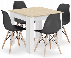 Set štvorcový stôl 80x80 dub sonoma + 4 stoličky OSAKA čierna