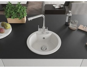 Mexen Diego, 1-komorový granitový drez 488x488x167 mm, chrómová batéria Duero, biela, 6512-20-671600-00